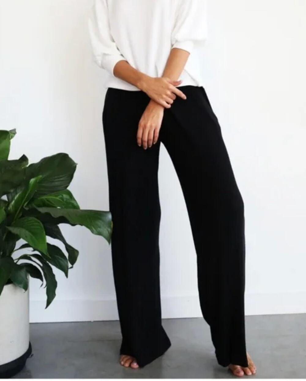 SEN Pants Troy Ribbed Wide Leg Black Womens Small